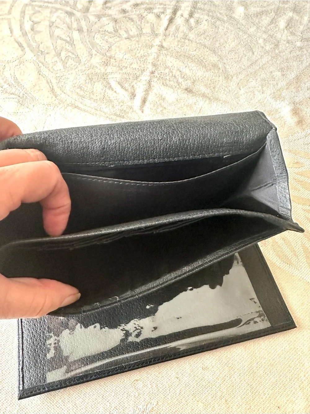 Genuine Leather Black Checkbook Wallet Organizer Snap Closure